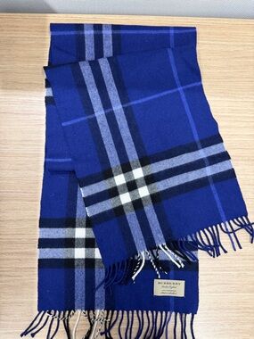 Burberry Royal Blue Plaid Cashmere Scarf
